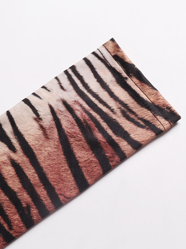 long -sleeved round collars leopard dress