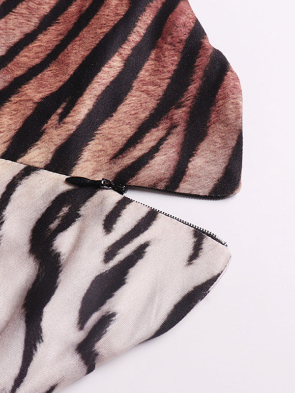 long -sleeved round collars leopard dress