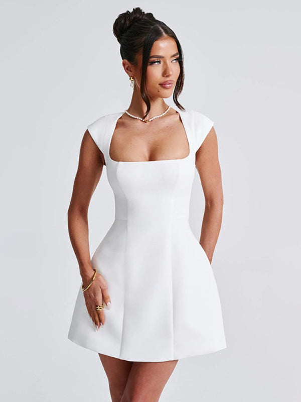 Short Sleeve Square Neck Vest A-Line Dress