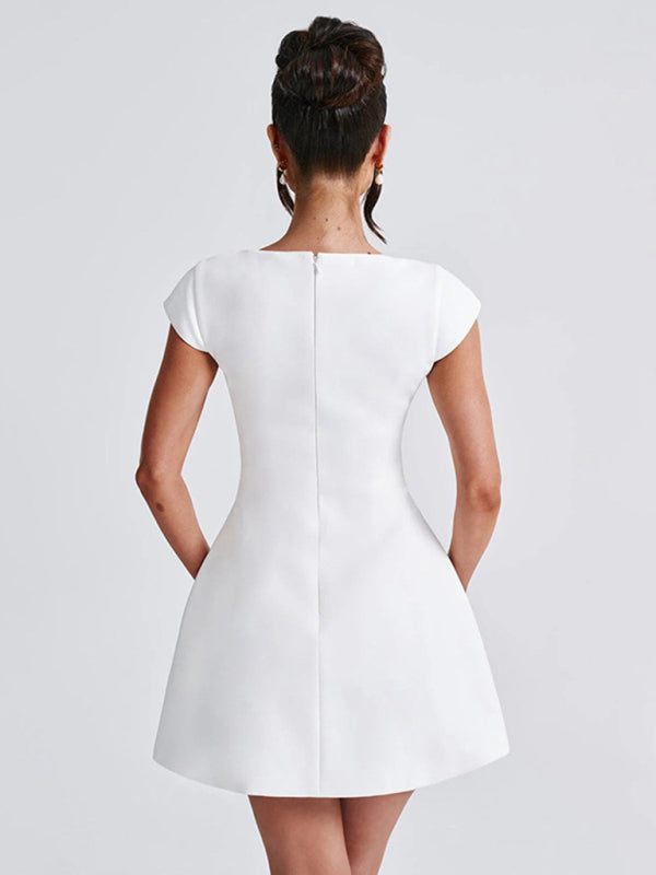 Short Sleeve Square Neck Vest A-Line Dress