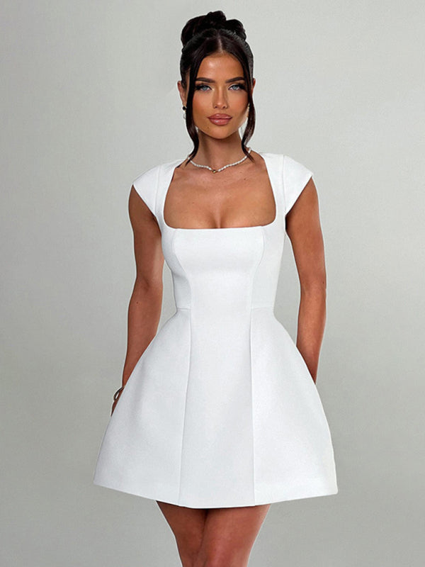 Short Sleeve Square Neck Vest A-Line Dress