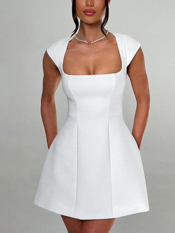 Short Sleeve Square Neck Vest A-Line Dress