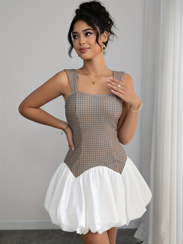 Houndstooth stretch slim short jumper dress